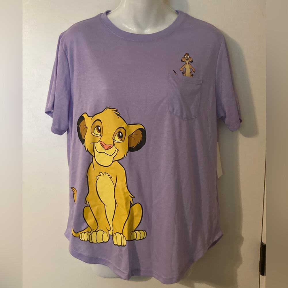 NWT Junior XL 15/17 Disney’s Lion King tshirt purple Simba & Timon pocket